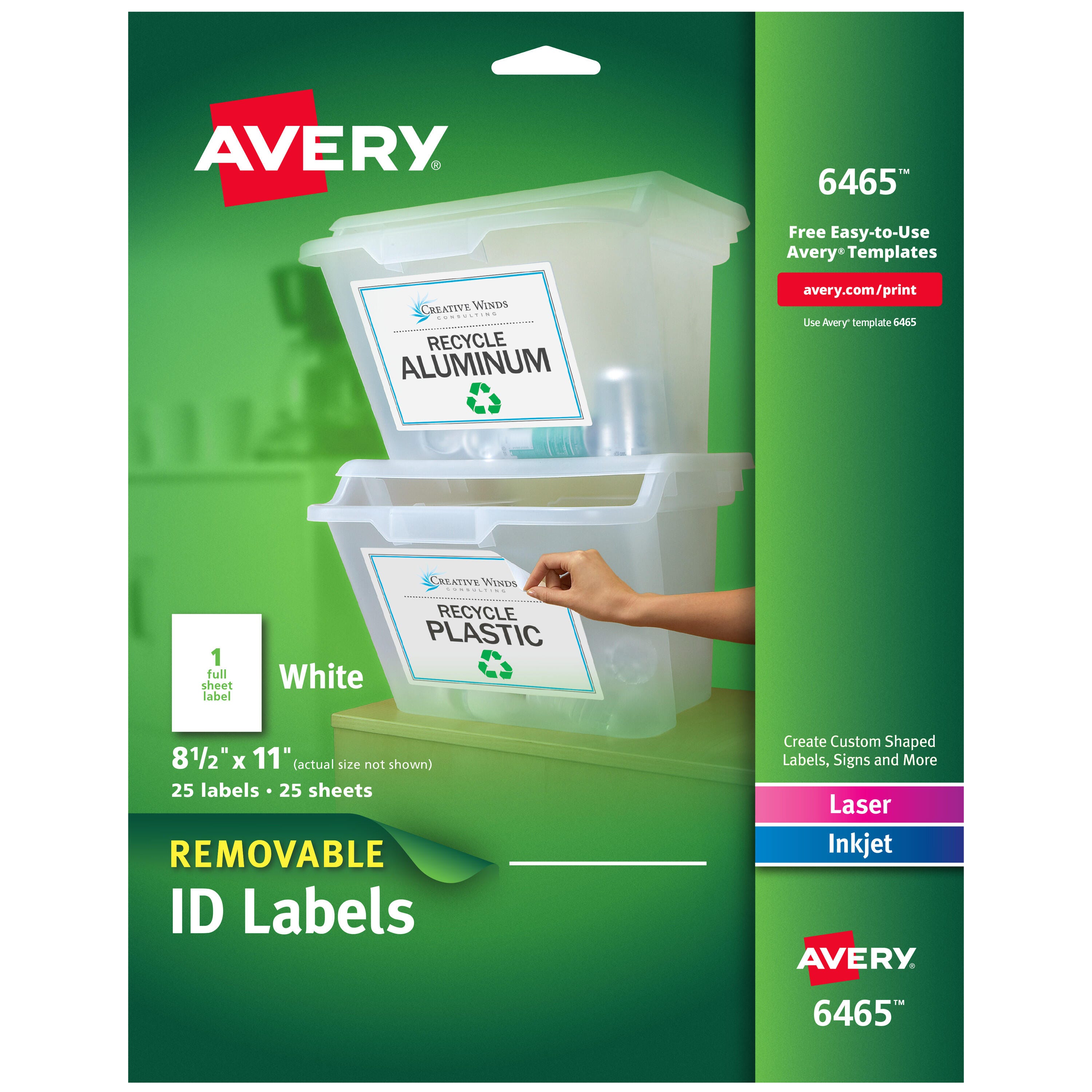 Image for Avery Removable ID Labels, 8-1/2 x 11 Inches, Pack of 25 from School Specialty